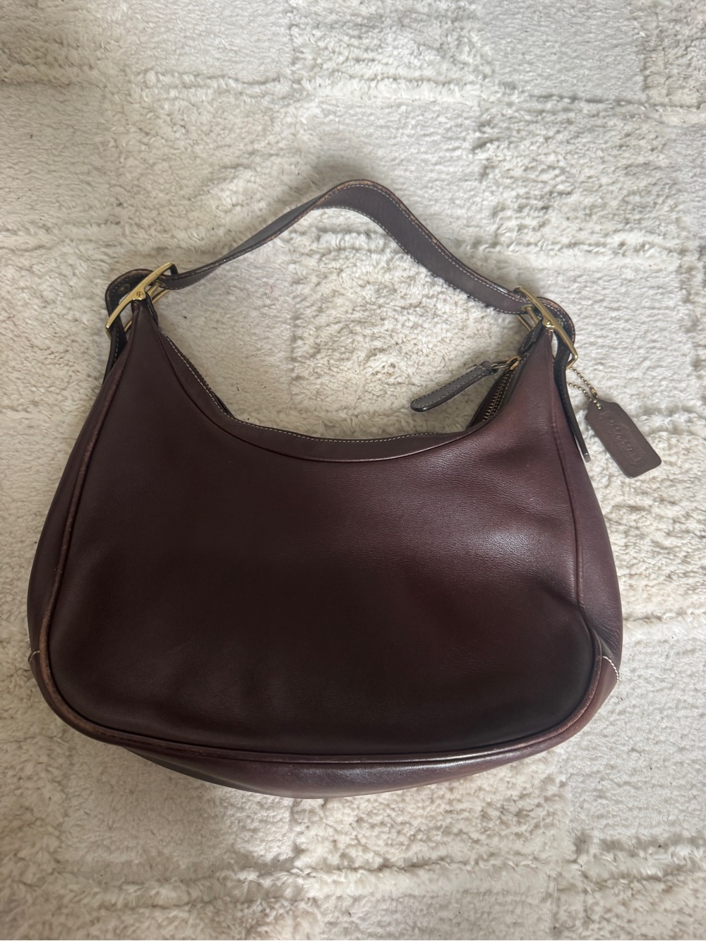 Vintage Coach Brown Leather Hobo Shoulder Bag Brass Hardware Y2K
